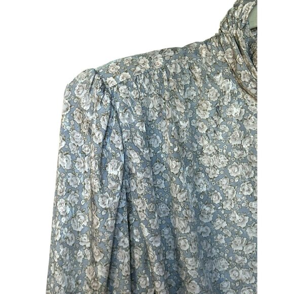 Vintage Tess Milano Italy Microfloral Cottagecore Gray Button Turtleneck Blouse - Picture 2 of 5